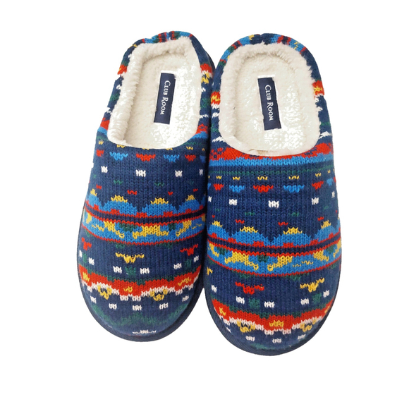 Club Room Men's Navy Blue Faire Isles Indoor/Outdoor Slippers Size Small 6-7 - Picture 4 of 16